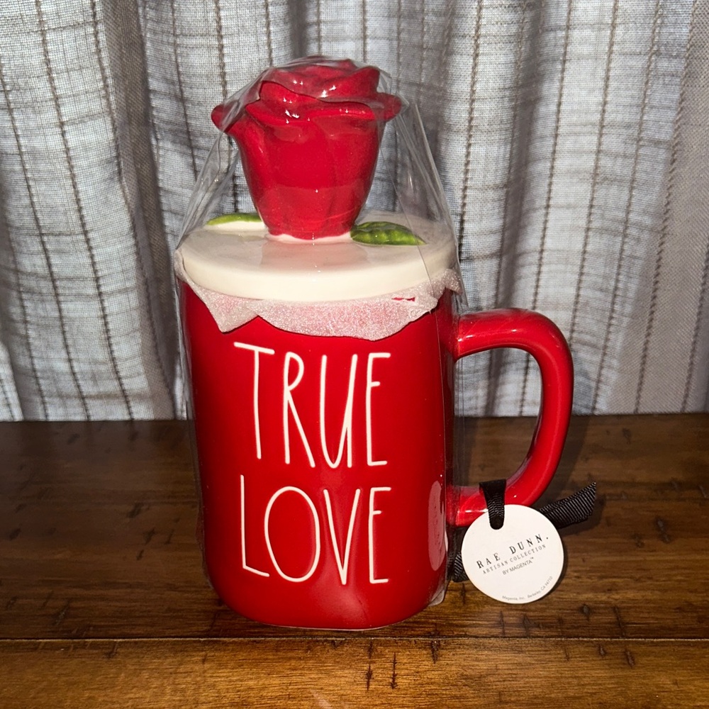 Rae Dunn Red Mug with Rose Lid